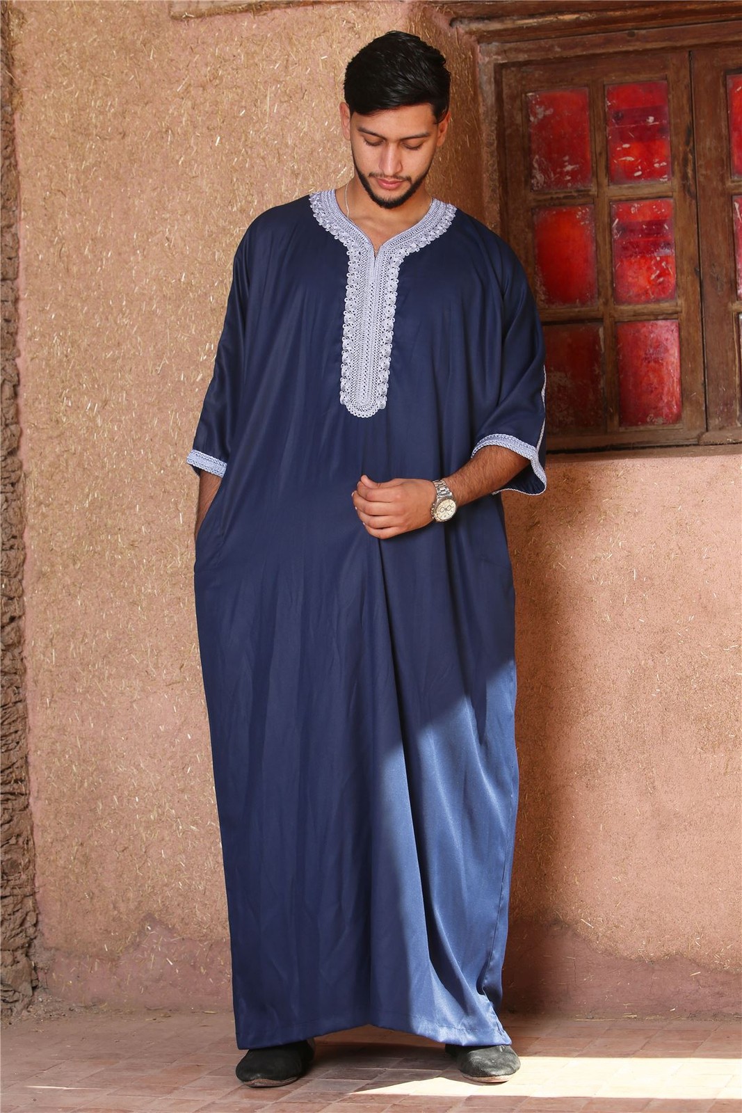 HM61 – Men’s Navy Moroccan Blue Embroidery Gandoura
