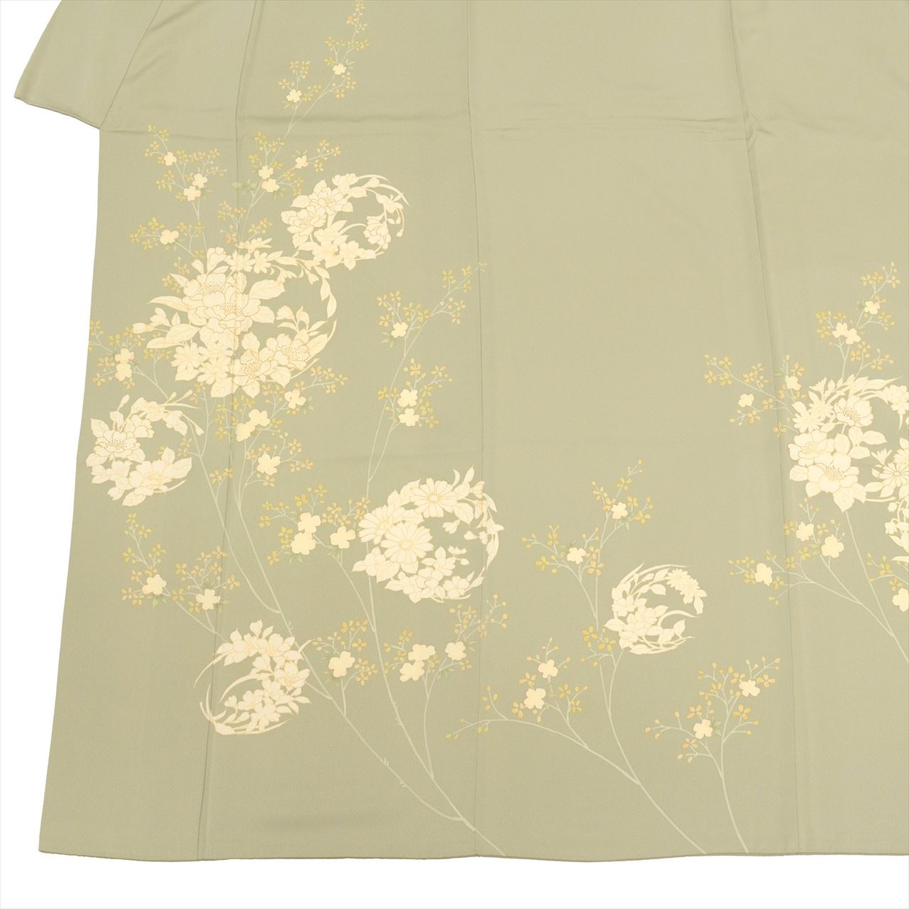 Vintage Japanese Kimono | Houmongi | Green Silk | Floral | Gold Foil | uu0793b