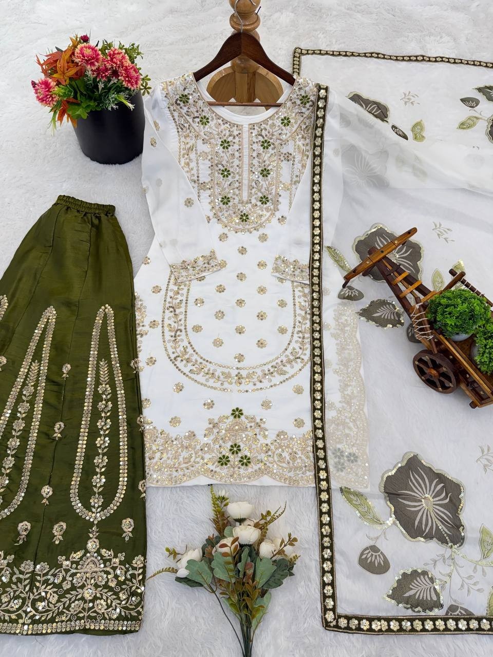 Presenting Designer Silk Kurta Palazzo With Tebby Organza Dupatta For Women