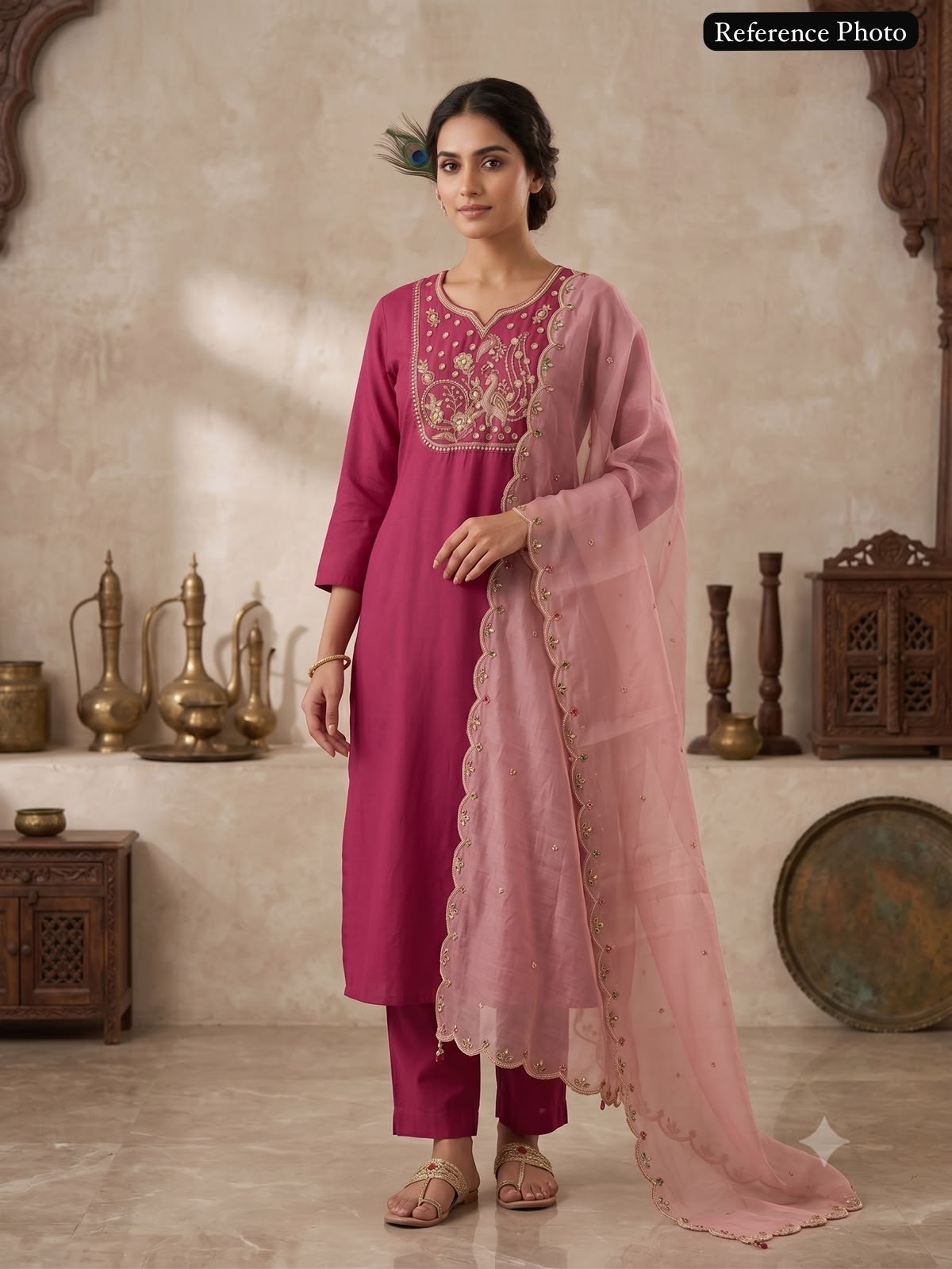 Readymade Pakistani Designer Boutique Suit Rouge Roman Silk Kurti Dupatta Set