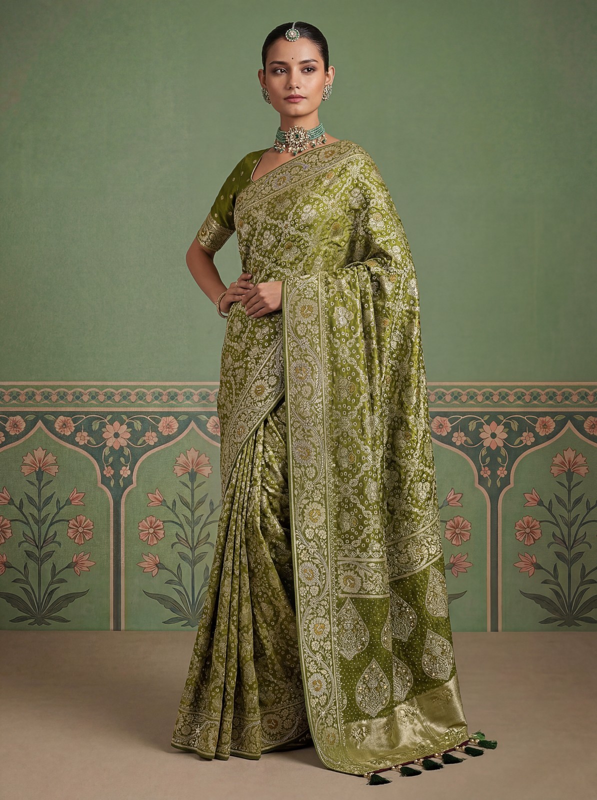 Women’s Pashmina Silk Saree Elegant Gold Zari Border Saree