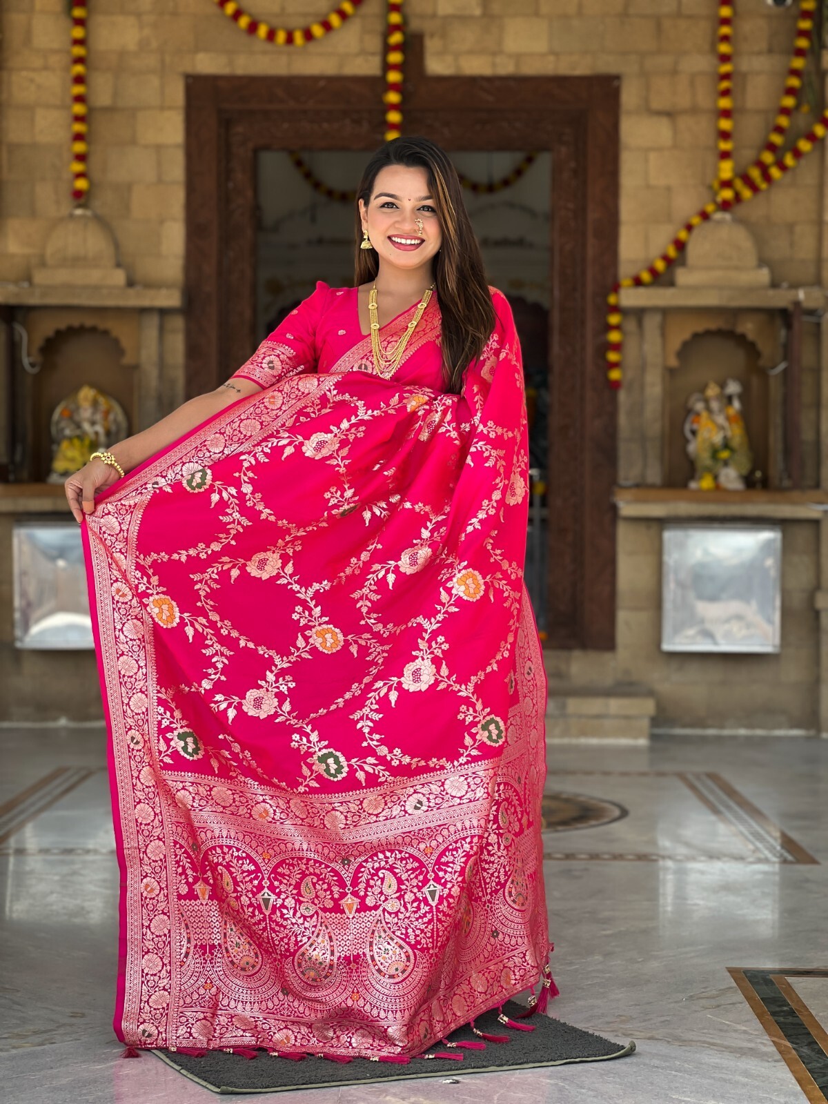 Women Sari Designer Meenakari Weaving Soft Banarasi Silk Indian Traditional Sari