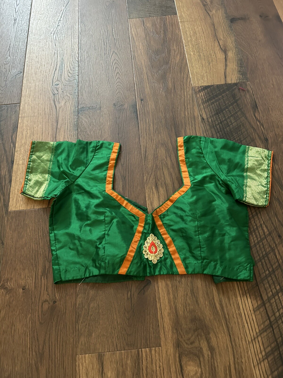 Green Banaras Silk Full Stitched Blouse With Work Size 36/38/40