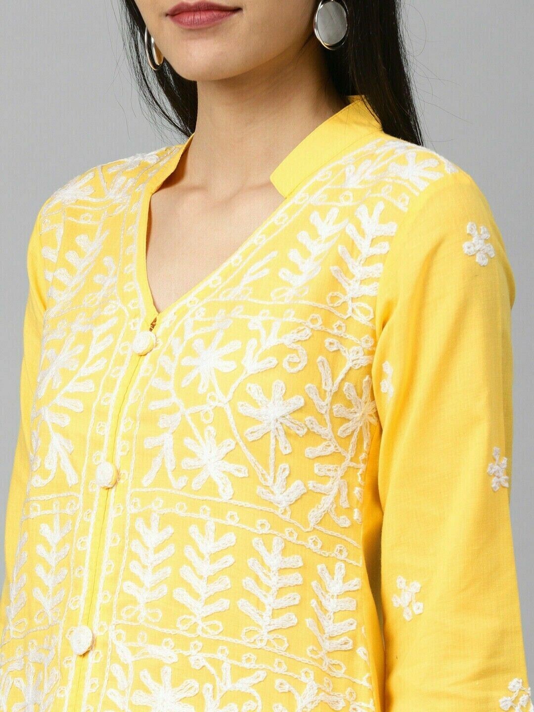 Click to enlarge Indian Women Cotton Dresses,Side Slit Front Button Kurta,Peach