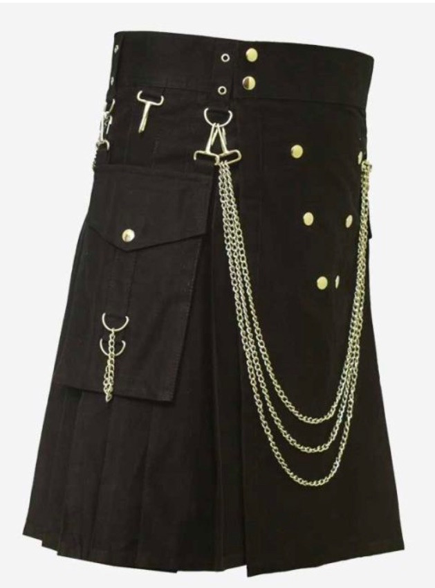 Scottish Black Warrior Modern Utility Kilt With Chairs For Men’s