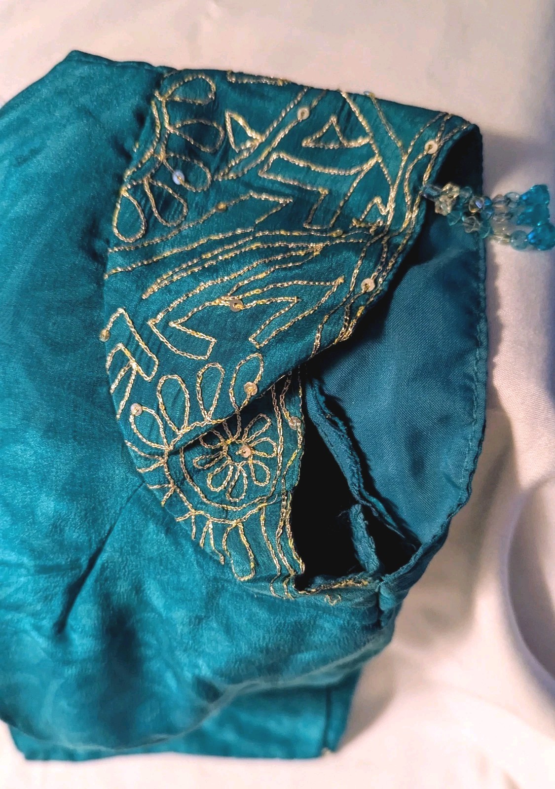 (2) Beautiful Indian Saree Art Handmade Tops. Turquoise/ Red And Orange. Medium