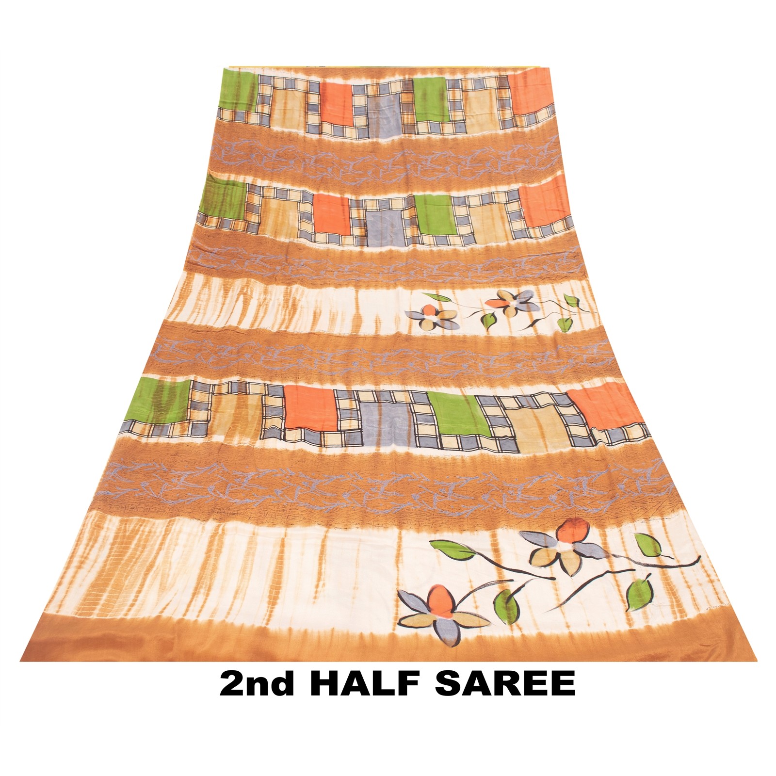 Sanskriti Vintage Saree Multicolor Pure Crepe Hand-Paint-Tie-Dye Sari 6YD Fabric