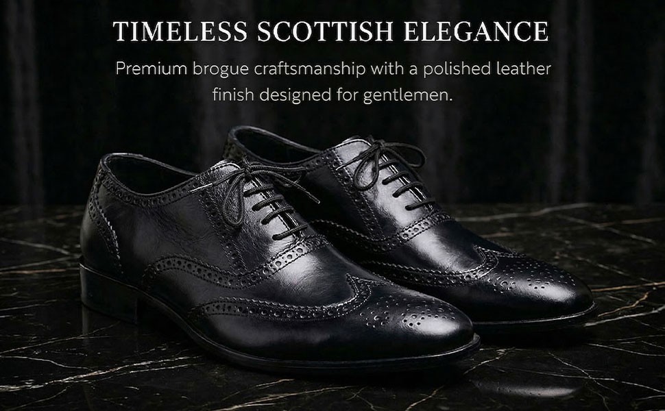 Scottish Highland Brogues Black Leather Oxford Kilt Shoes Formal Piper Wear