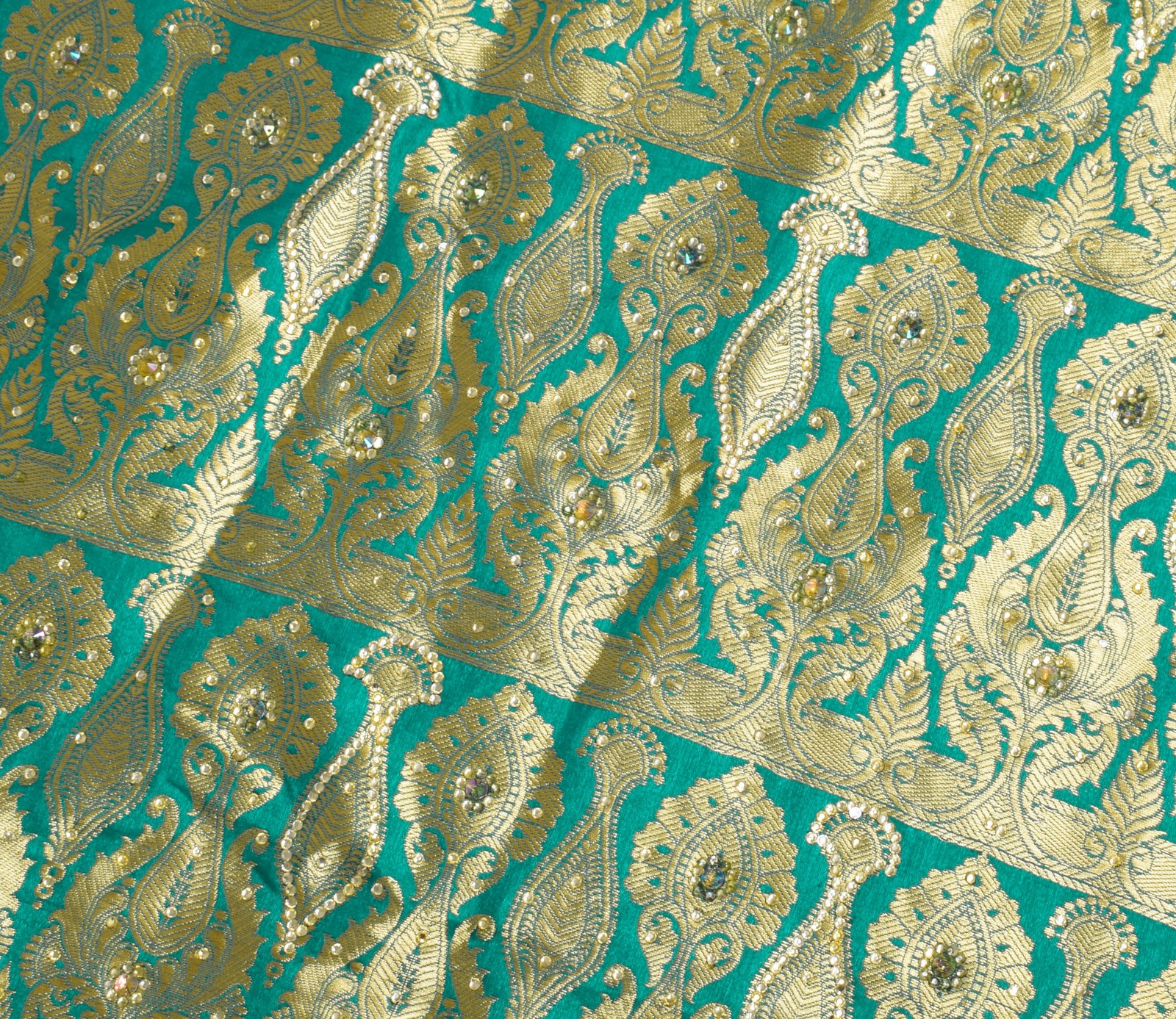 Sushila Vintage HEAVY Green Sari ArtSilk Embroidered Banarasi Brocade 6 YD Sari