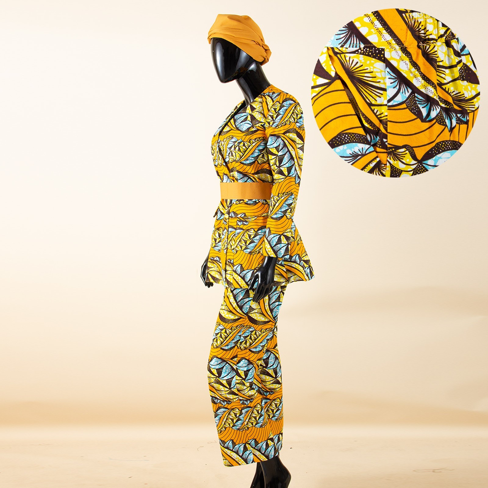 African Outfit for Women Long Sleeve Coat and Floor Length Pants with Headscarf