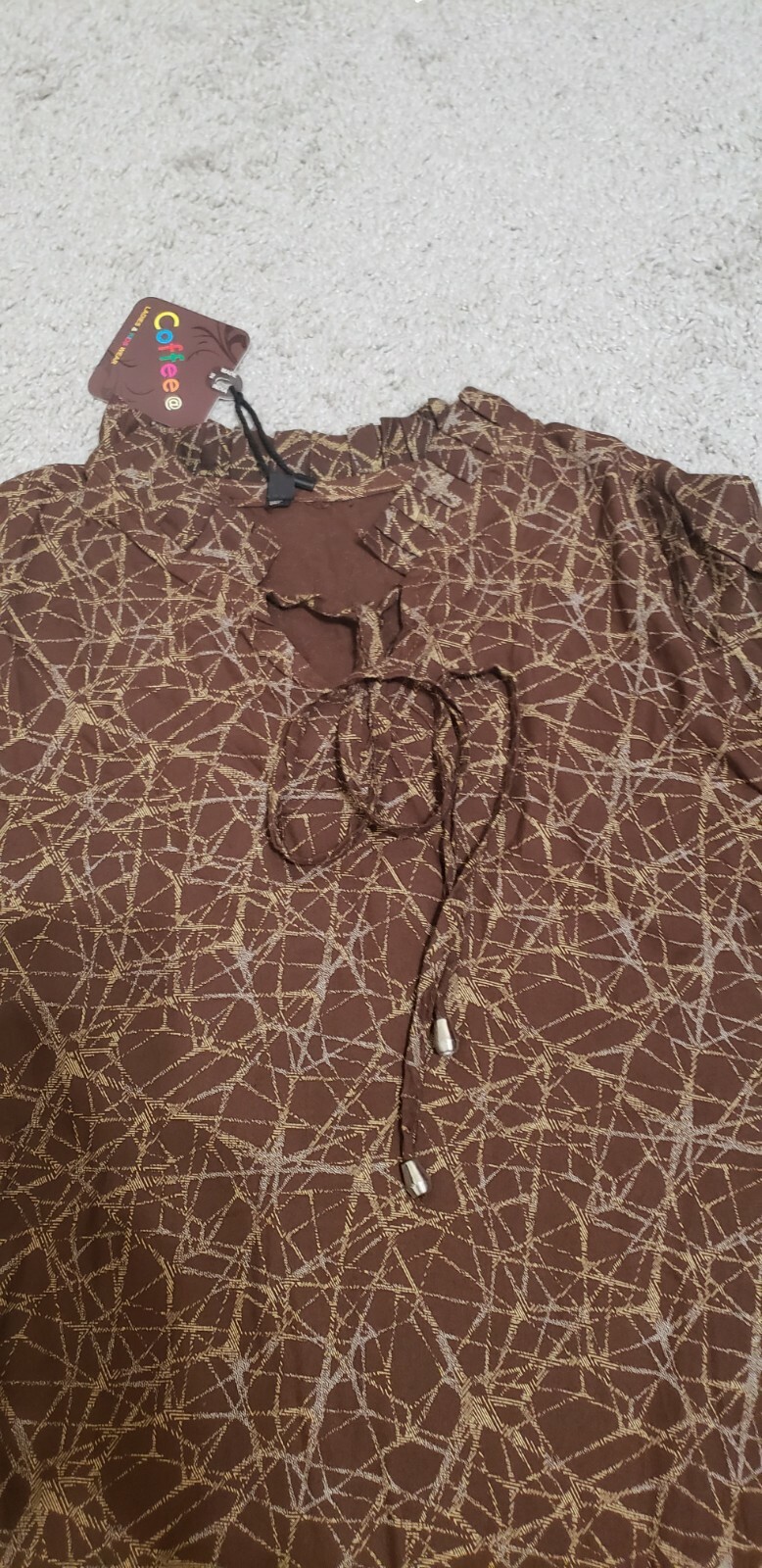 Indian Ladies Cotton long sleeve Ruffle neck Brown Kurti Size S To M