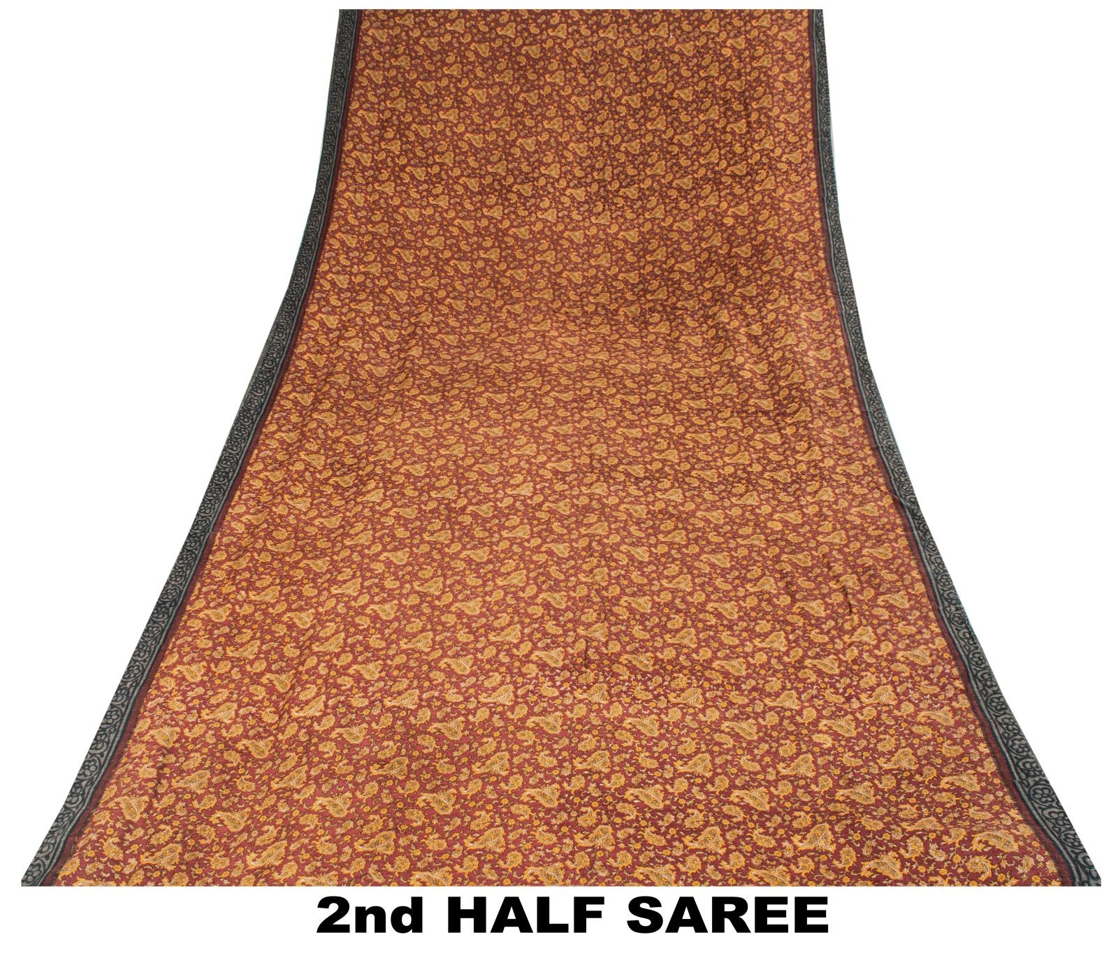 Sanskriti Vintage Red Pure Woolen Saree Paisley Print Sari 5Yd Soft Craft Fabric
