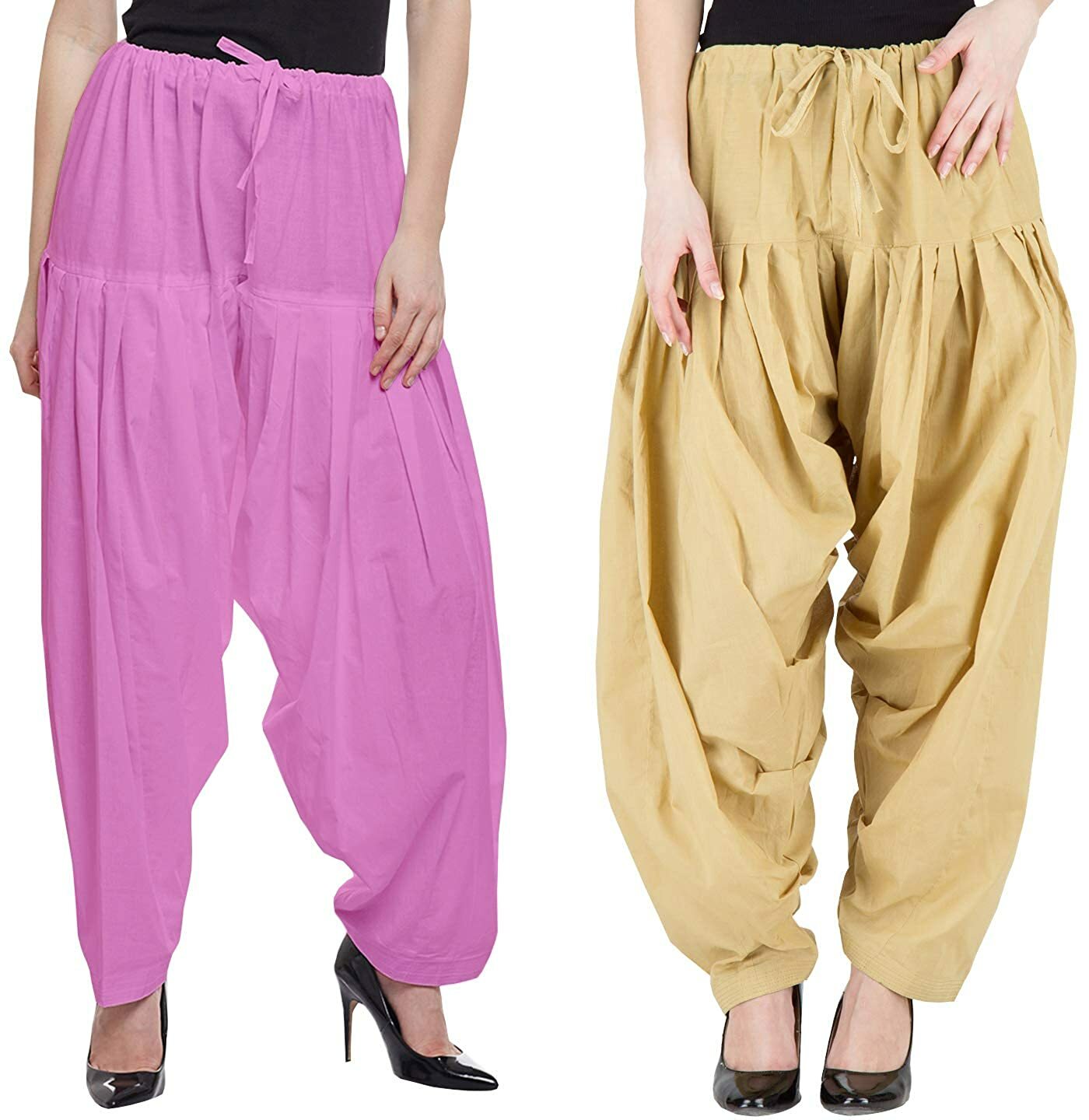 Women’s Pure Cotton Plain Semi Patiala Salwar Pant Beige & Baby Pink Pack 2Pcs