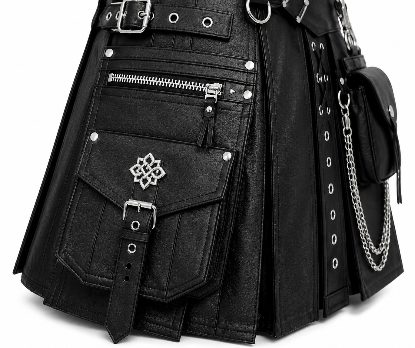 Men’s Handmade Genuine Leather Utility Kilt Black Gothic Scottish Biker Punk