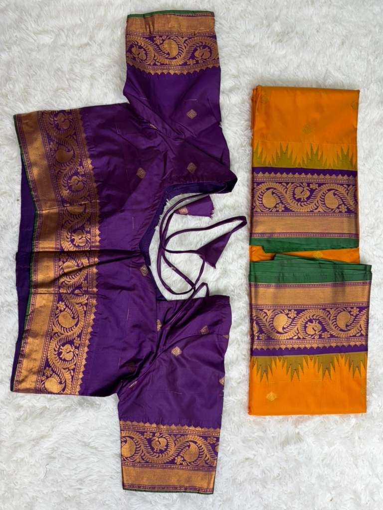 Handloom Gadwal Silk Saree with Ready-to-Wear Blouse Size 42– Adjustable to 46