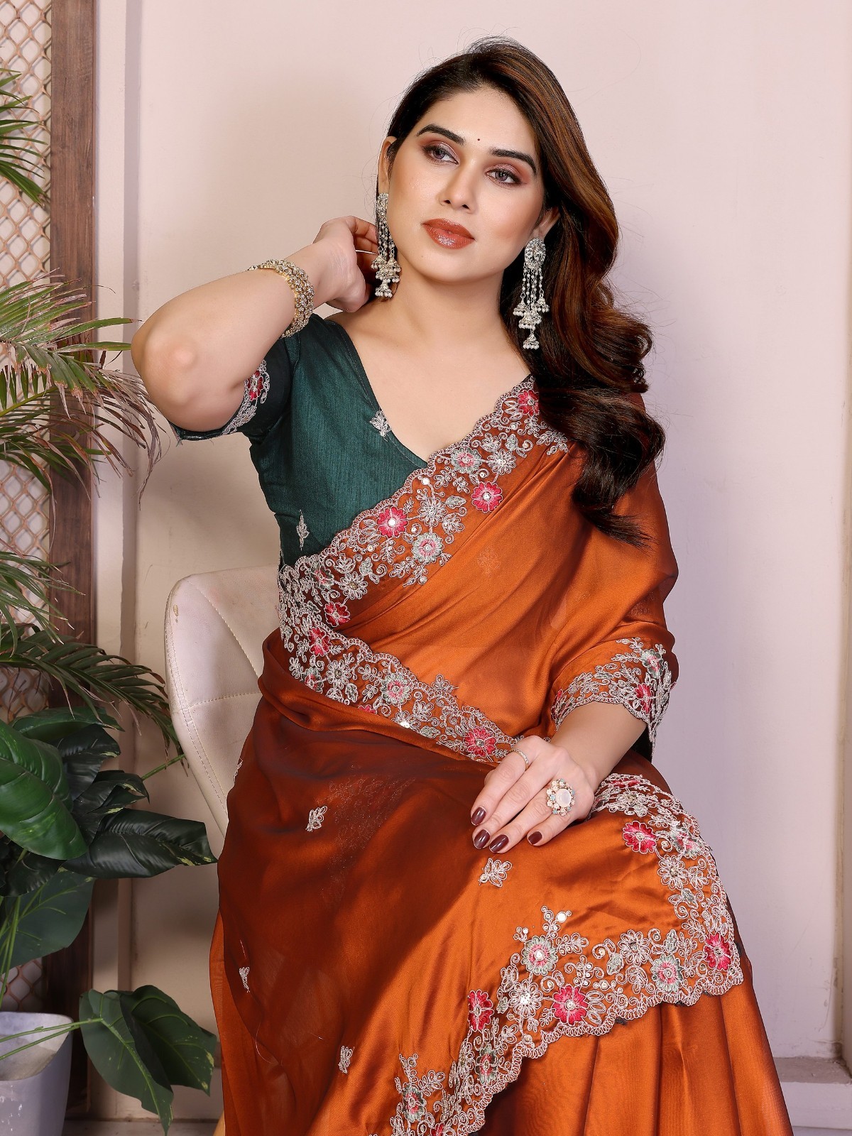 Wedding Rangoli Silk Saree Embroidered Lace Border Party Wear Indian Sari Women