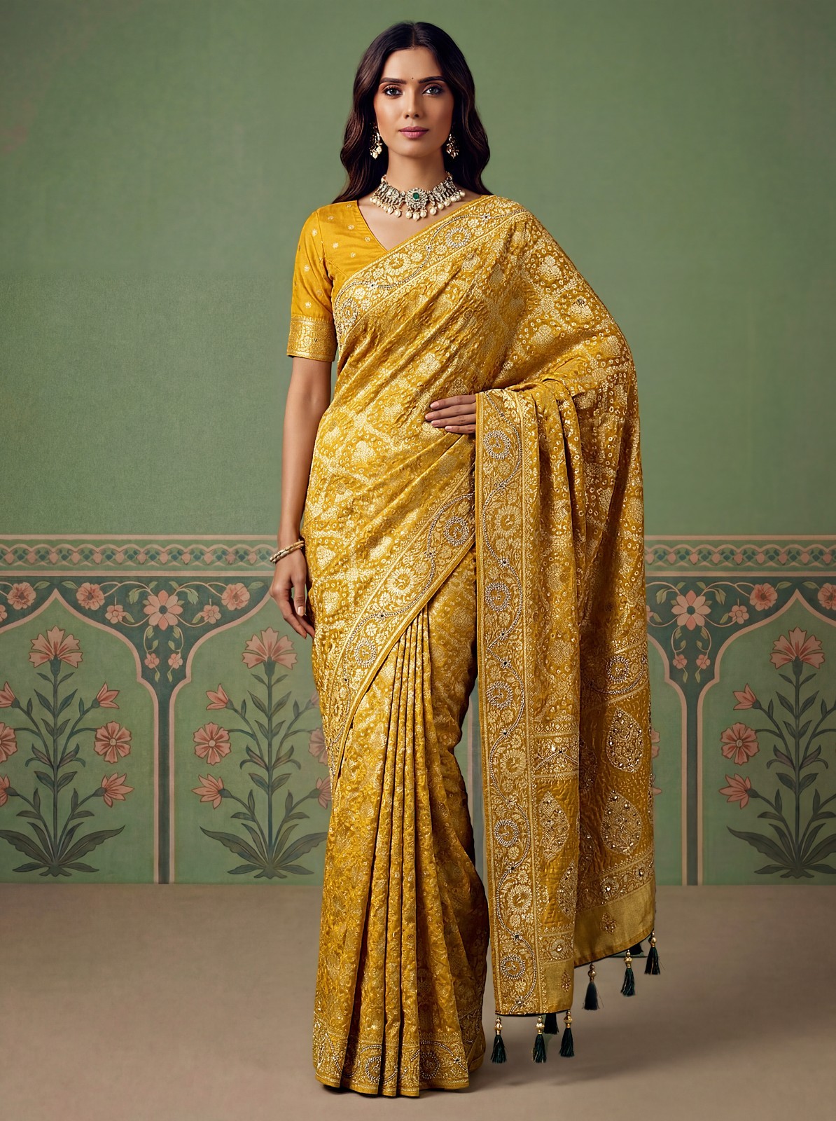 Designer Pashmina Silk Saree for Haldi Ceremony Wedding Wear