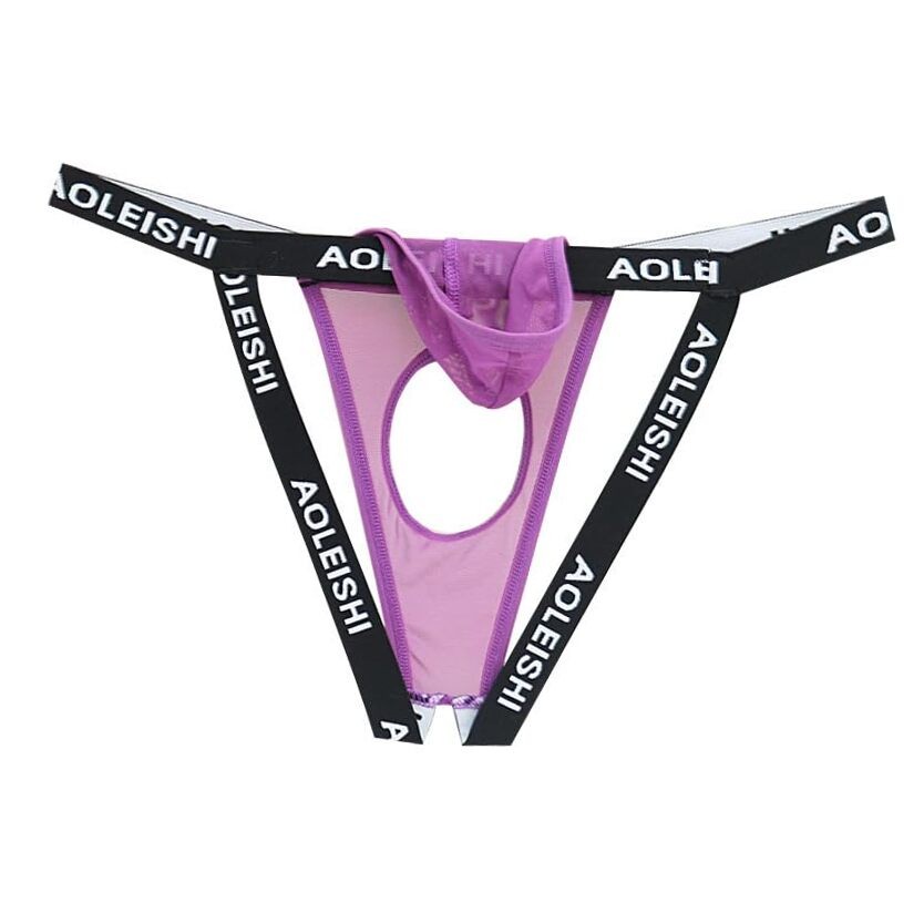 Men Open front underwear For Play Naughty, Separate Pouch One Size Purple