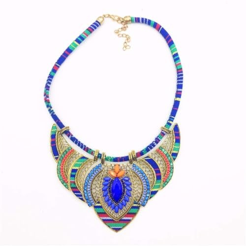 Ethnic Style Chunky Colorful Collar Festival Tribal Beaded Bib Choker C-Blue