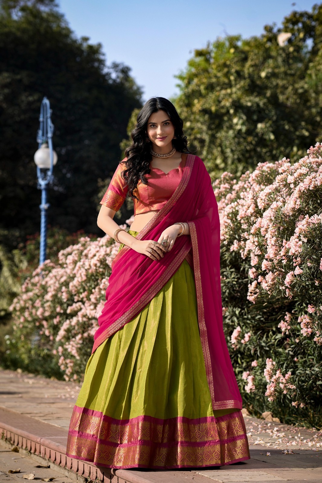 Designer Kanchipuram Lehenga Unstitched Choli For Women Wedding & Engagement