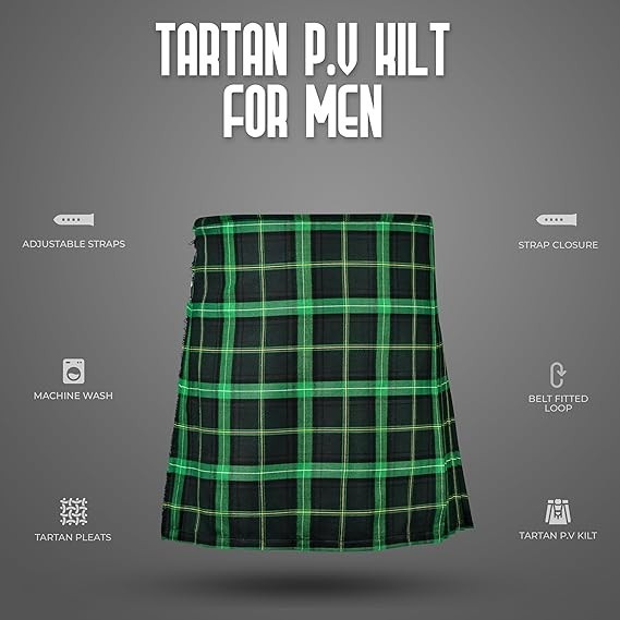 Kilt for Men I Scottish Tartan Kilt Polyviscose 8 Yard Traditional Mens Kilt