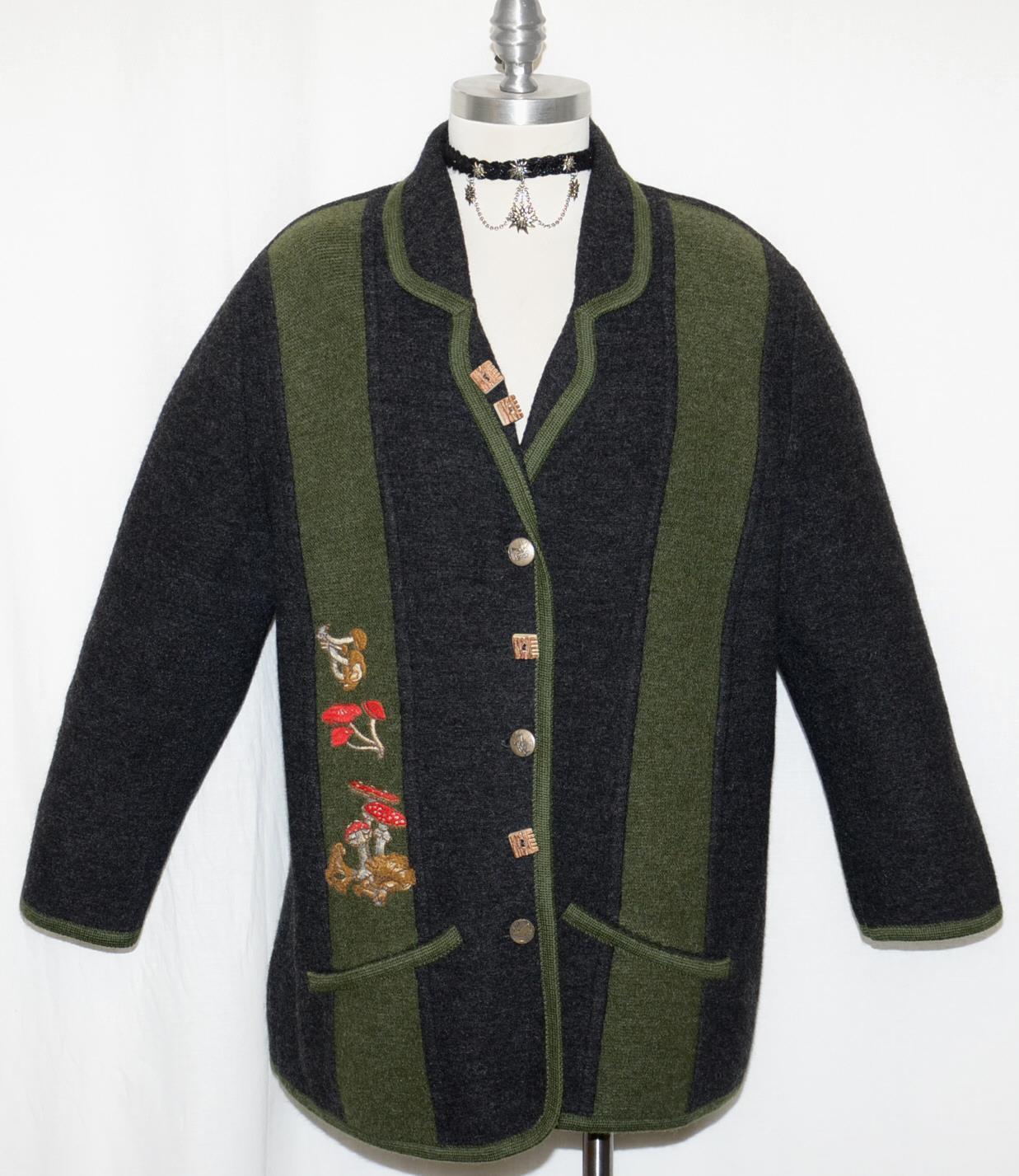 BLACK BOILED WOOL JACKET Women Austria SHORT SLEEVES Cardigan Winter SWEATER L