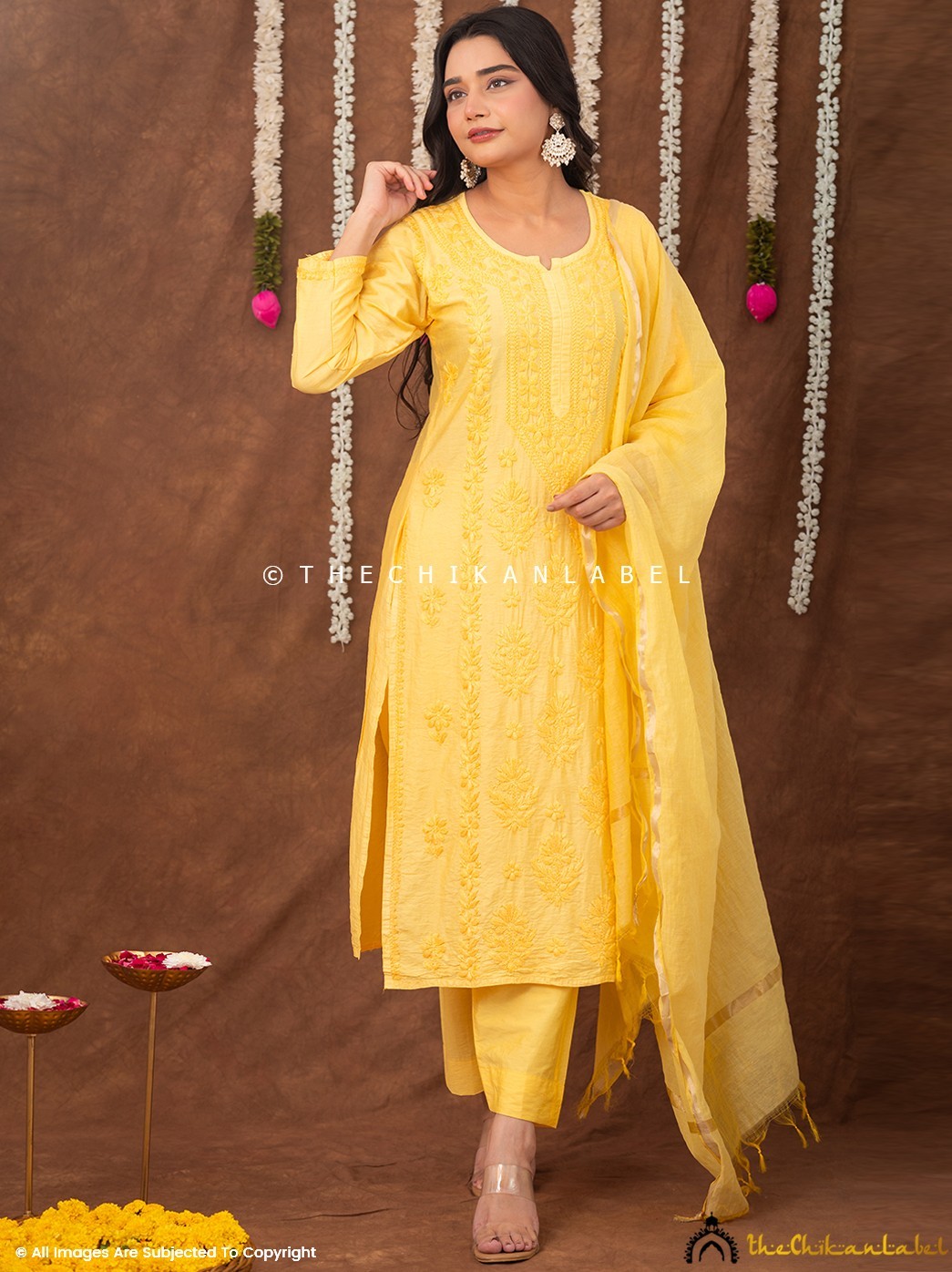 Yellow Chikankari Kurta Set, Chikankari 3 Piece Set, Women Salwaar Kameez Suit