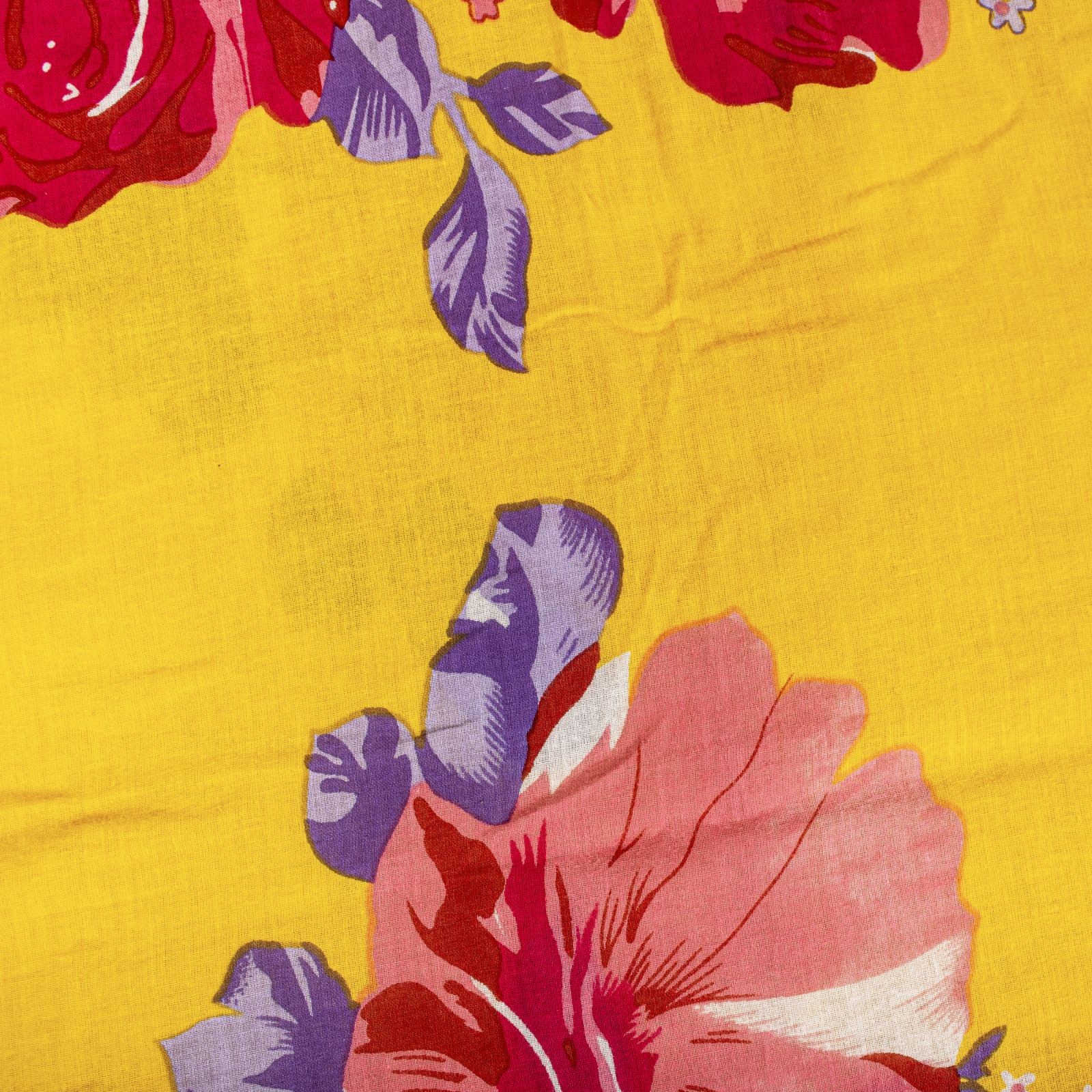 Sanskriti Vintage Saree Yellow Soft Pure Cotton Floral Digital Print Sari 5+Yd