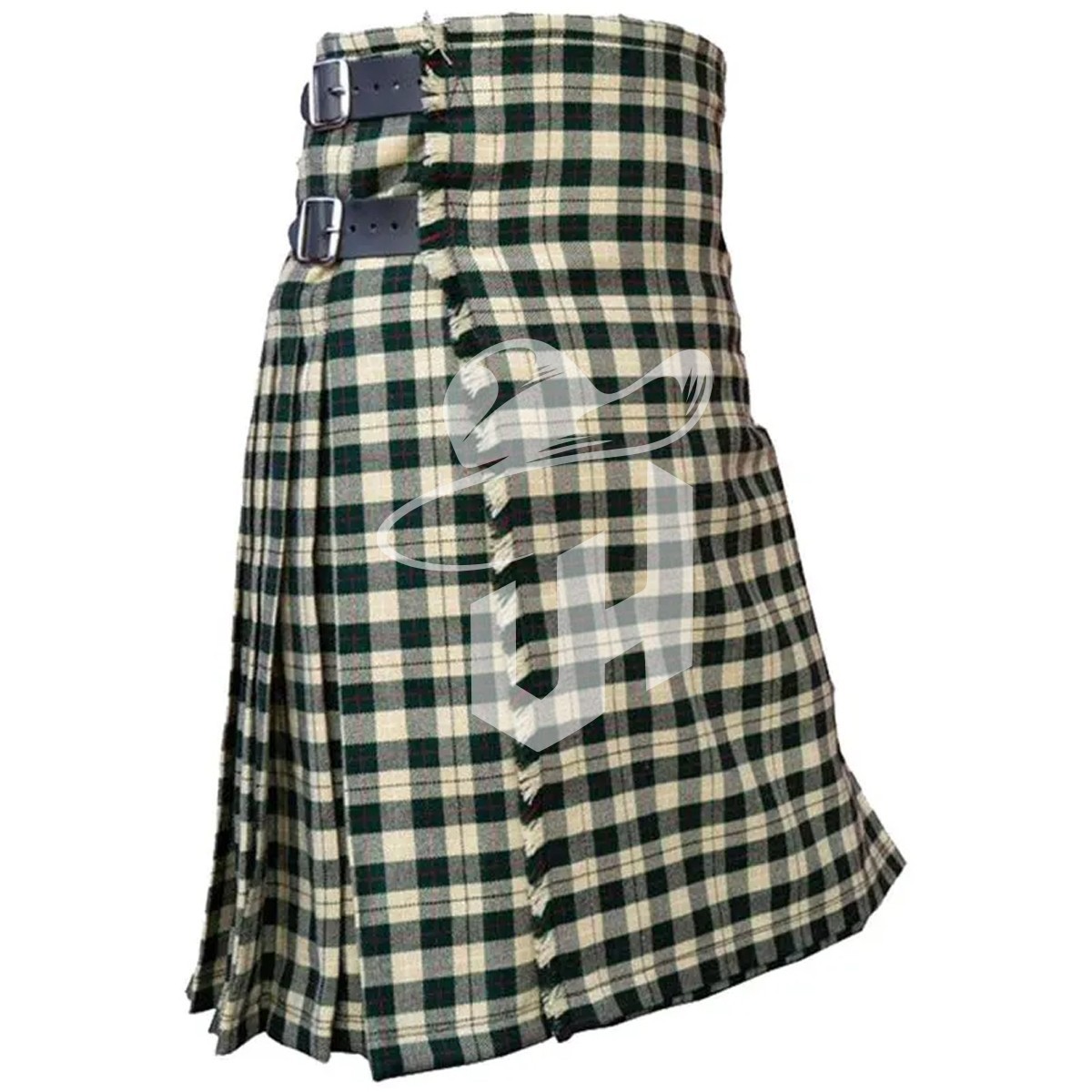 Traditional men’s kilt made from durable acrylic wool and leather straps