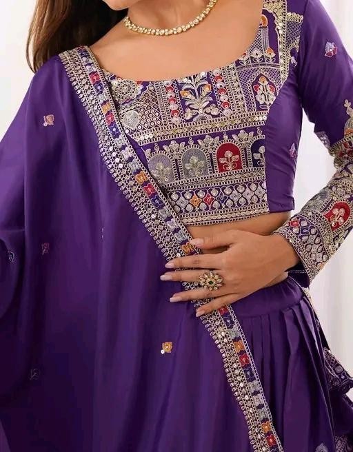 Ready To Wear Chanderi Silk Lehenga Choli Set Embroidered Wedding PartyWear