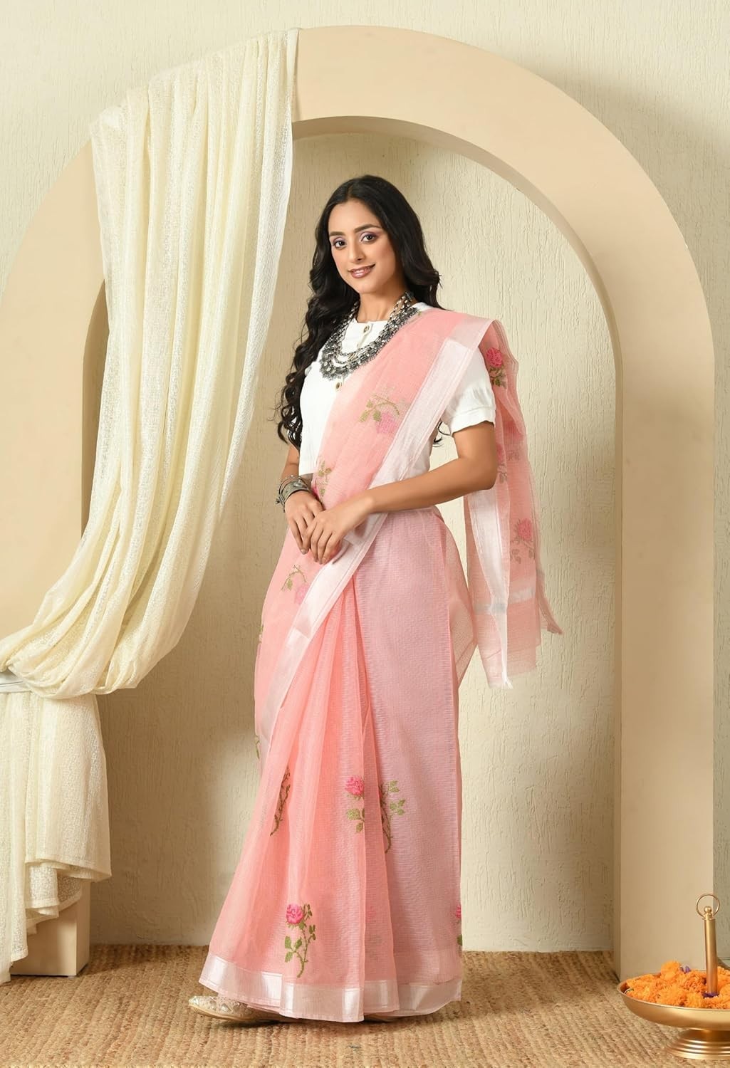 Women’s Kota Doria Pure Cotton Embroidery Saree With Blouse Piece