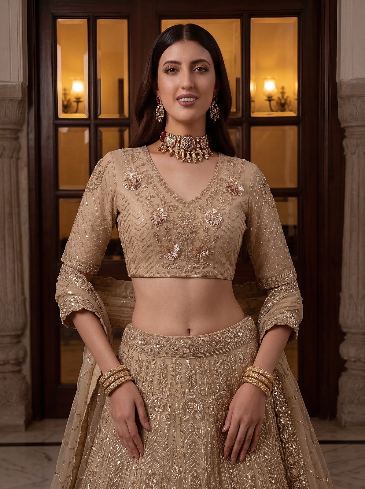 Designer Net Lehenga Choli Hand Beads Zari Embroidery Festive Ethnic Wear