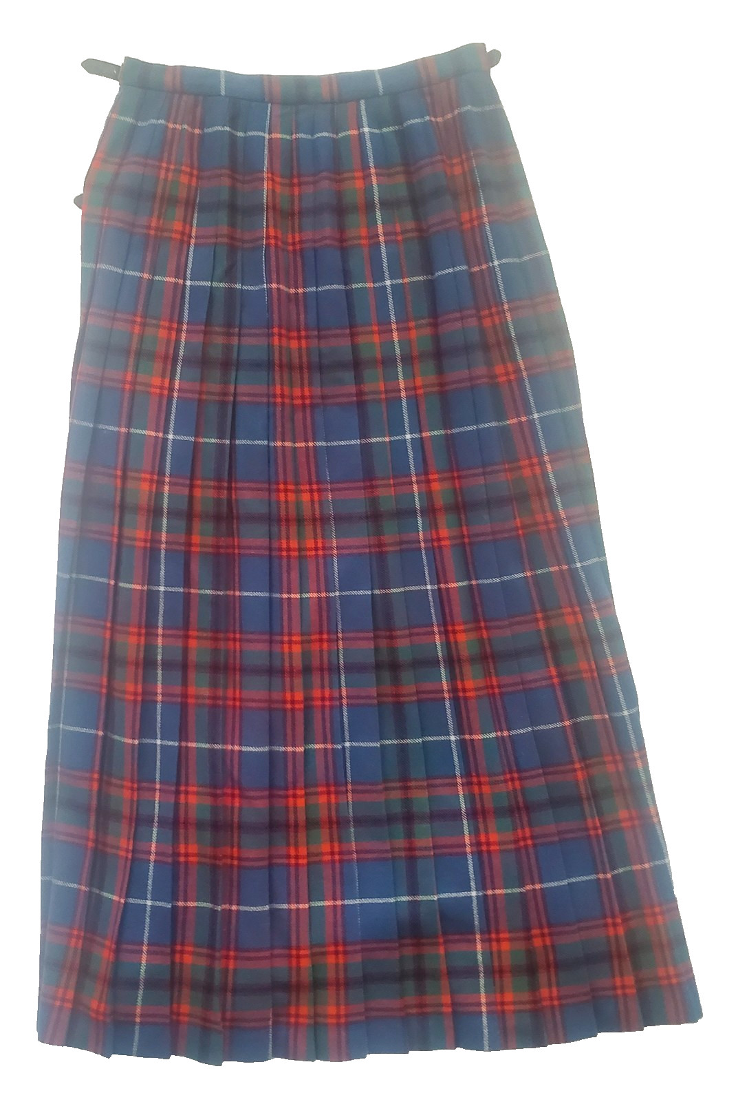 VTG Laird-Portch Scotland Wool Kilt Skirt Size 30 Plaid Blue Red Tartan Pleated
