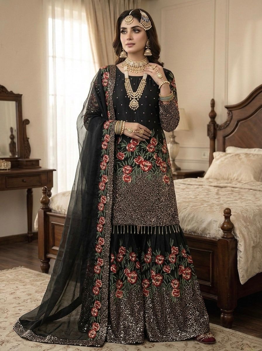 INDIAN SALWAR KAMEEZ PAKISTANI WEDDING PARTY DRESS WEAR BOLLYWOOD SUIT SHARARA
