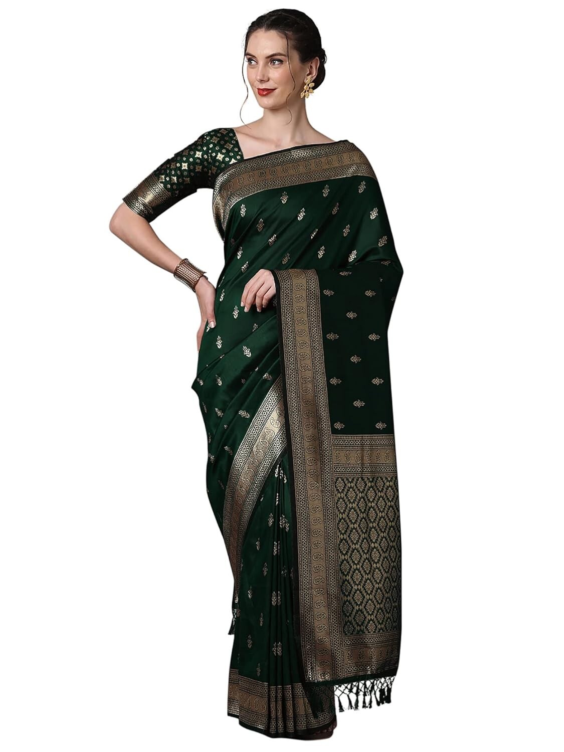 Women’s Banarasi Silk Blend Golden zari Work Saree With Unstitched Blouse Piece