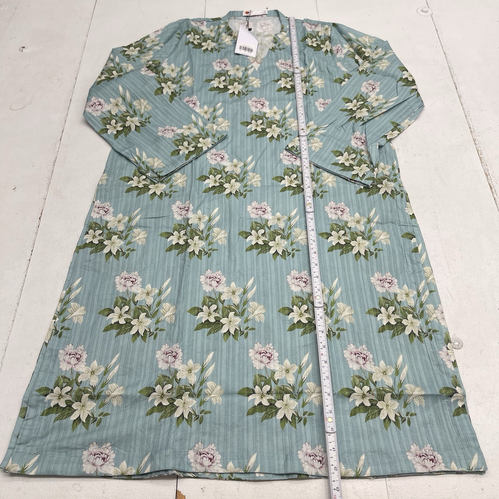 Khaadi Blue Floral Ripple Waves Printed V Neck Kurta Women’s Size 14 New $50