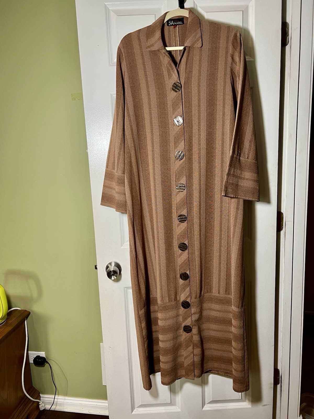 Sanabel Women’s Brown Striped Collared Long Sleeve Button Front Shirt Dress L