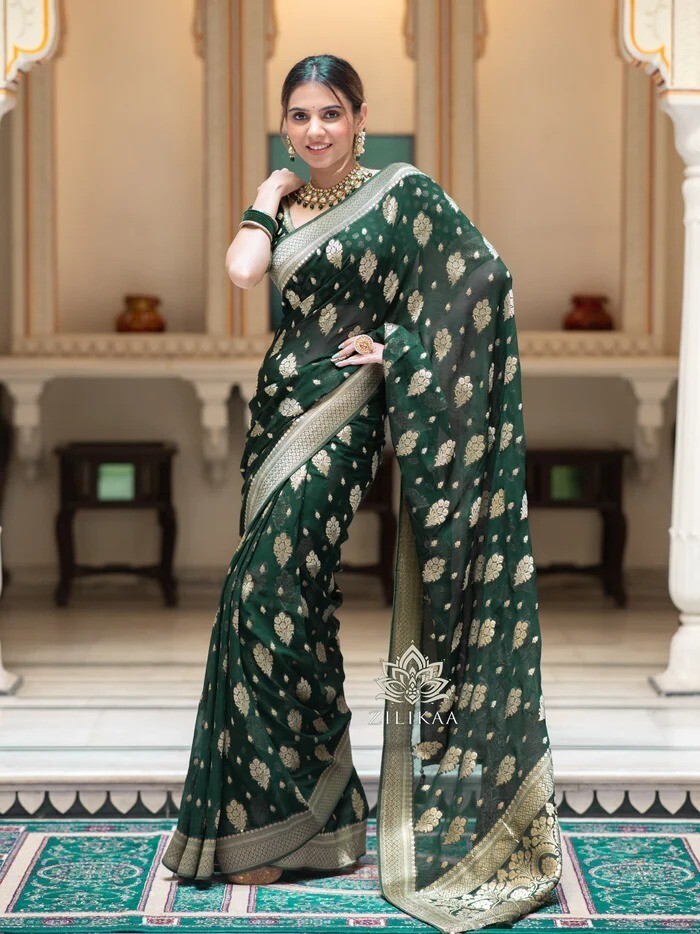 Banarasi soft silk saree for women, with copper zari work Indian Sari