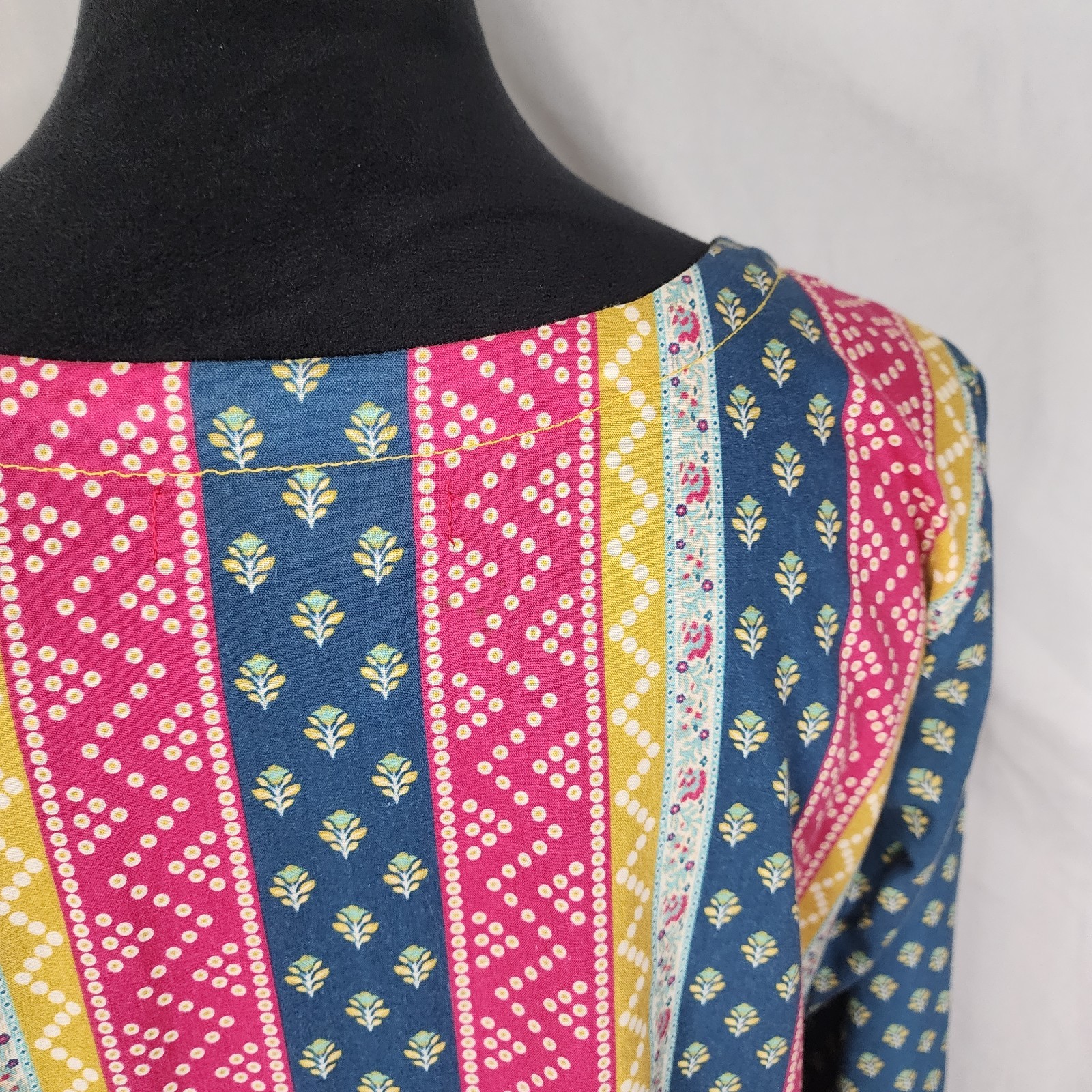 BIN SAEED Size Medium Mayan Gold Lawn Dress Crochet Trim Detail India Pakistan