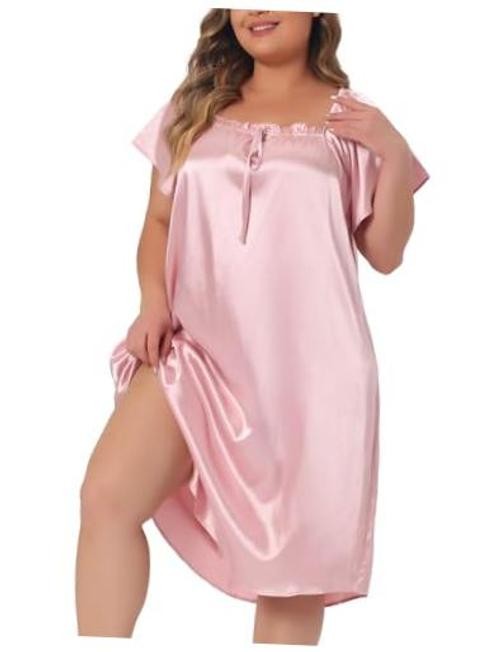 Plus Size Satin Silk Nightgown for Women Pleated Loose Sleepwear 4X Pink