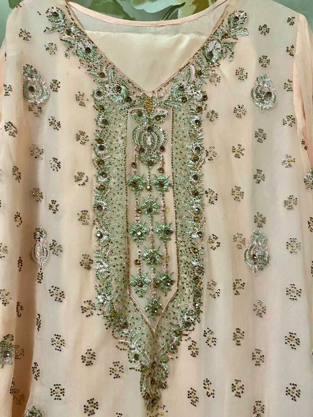 Ladies Ethnic Pakistani Georgette Chiffon Salwar Kameez 3-PC suit tea pink