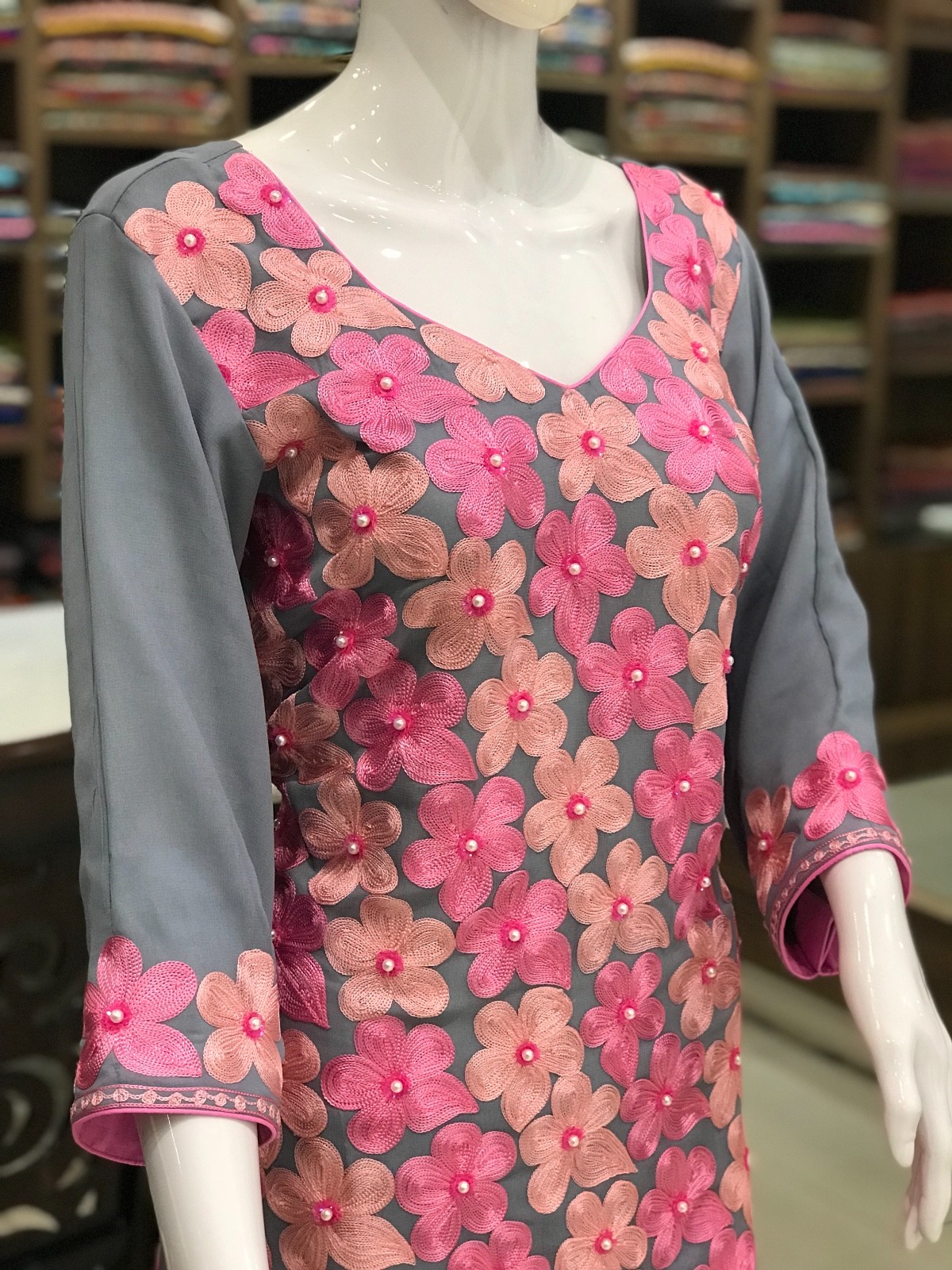 Aari Work Fused with Hand Art Pearl Work Kashmir Suit, Salwar Suit, Ethnic Dress