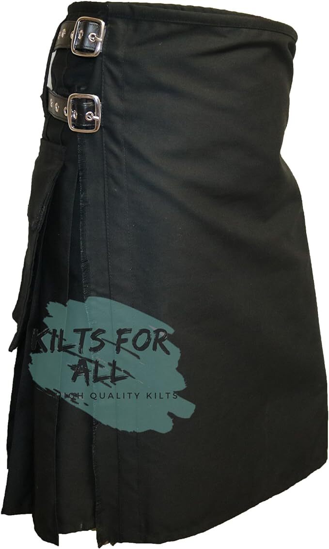 Black Traditional Style Utility Kilts With Two Pockets