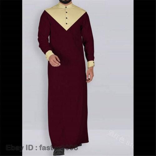 Men’s National Costume Long Sleeve Muslim Clothing Arab Kaftan Long Dress Robe