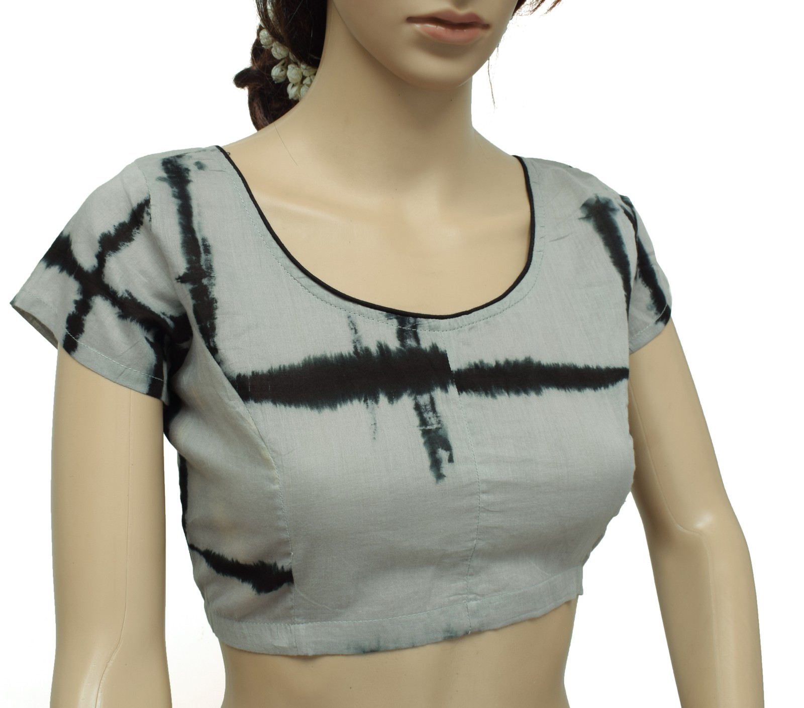 Sushila Vintage New Readymade Stitched Sari Blouse Cotton Printed Gray Choli