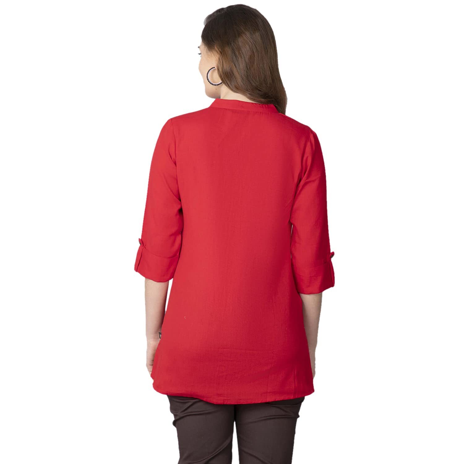 Cotton Top Kurti For Women Solid Straight Mandarin Collar Kurta Dress