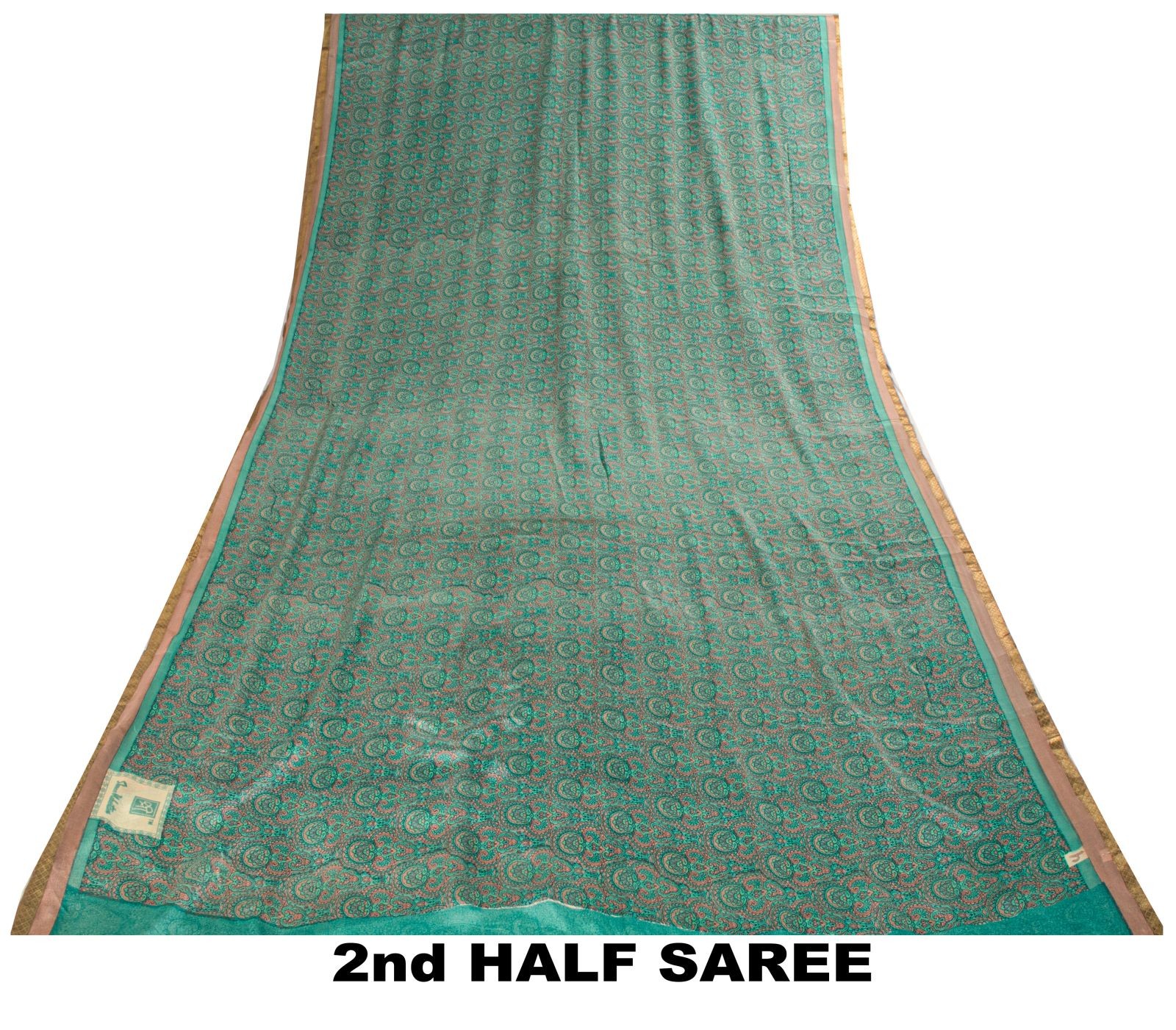 Sanskriti Vintage Saree Green Soft Pure Silk Floral Printed Sari 5.5+Yd Fabric