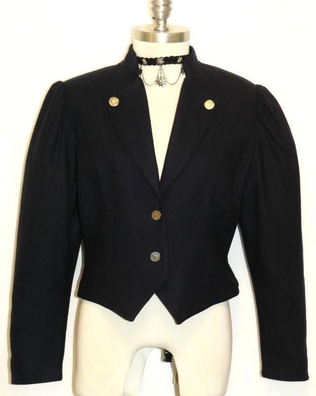 WOOL Fitted JACKET Women German Austria Short BLUE Dress Pants B39″ 8 S