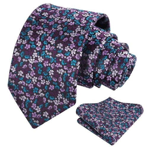Mens 3.15inches Exquisite Floral Tie with Small Flower G142-purple+teal
