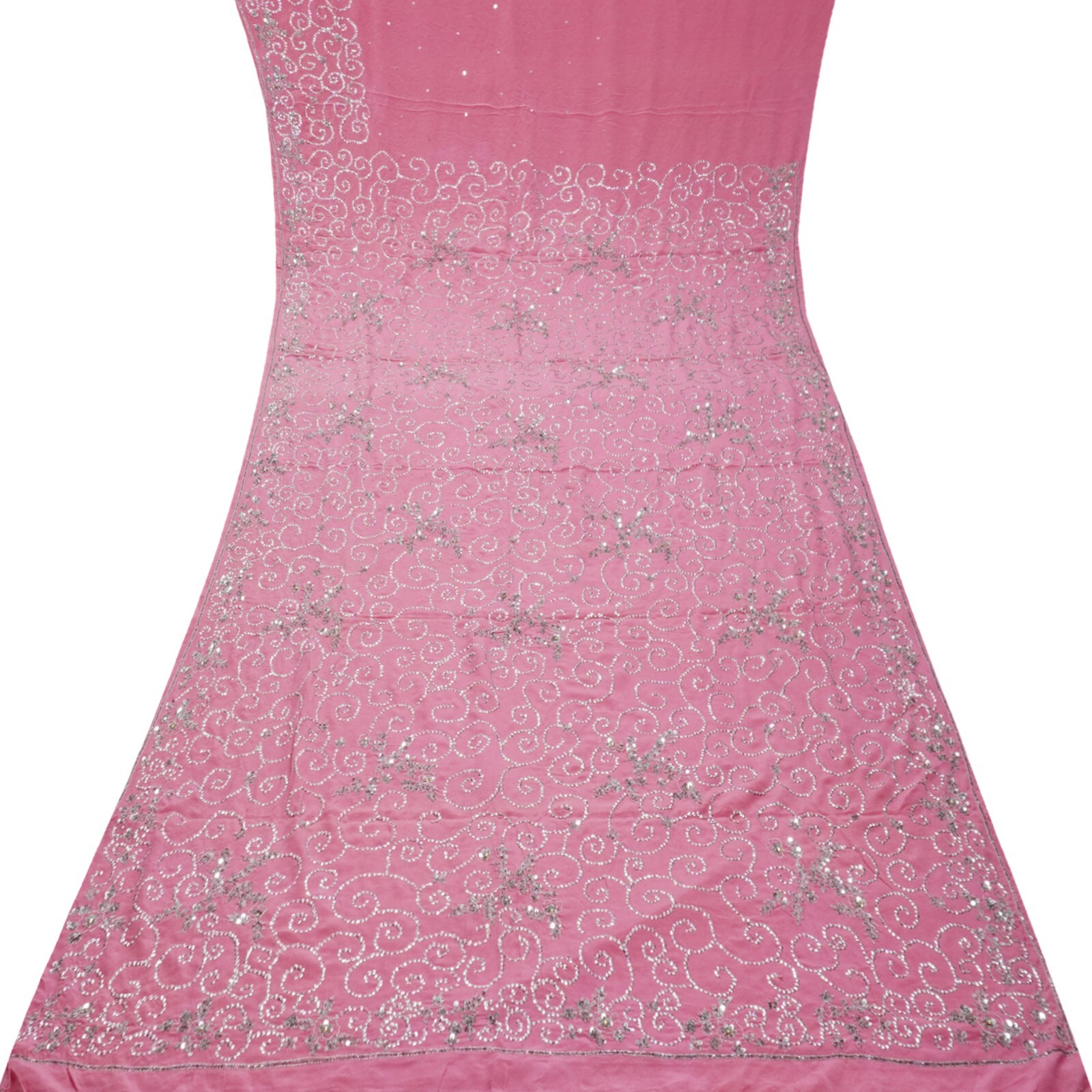 Vintage Pink Saree 100% Pure Crepe Silk Sequins Embroidered Sari 5YD Soft Fabric